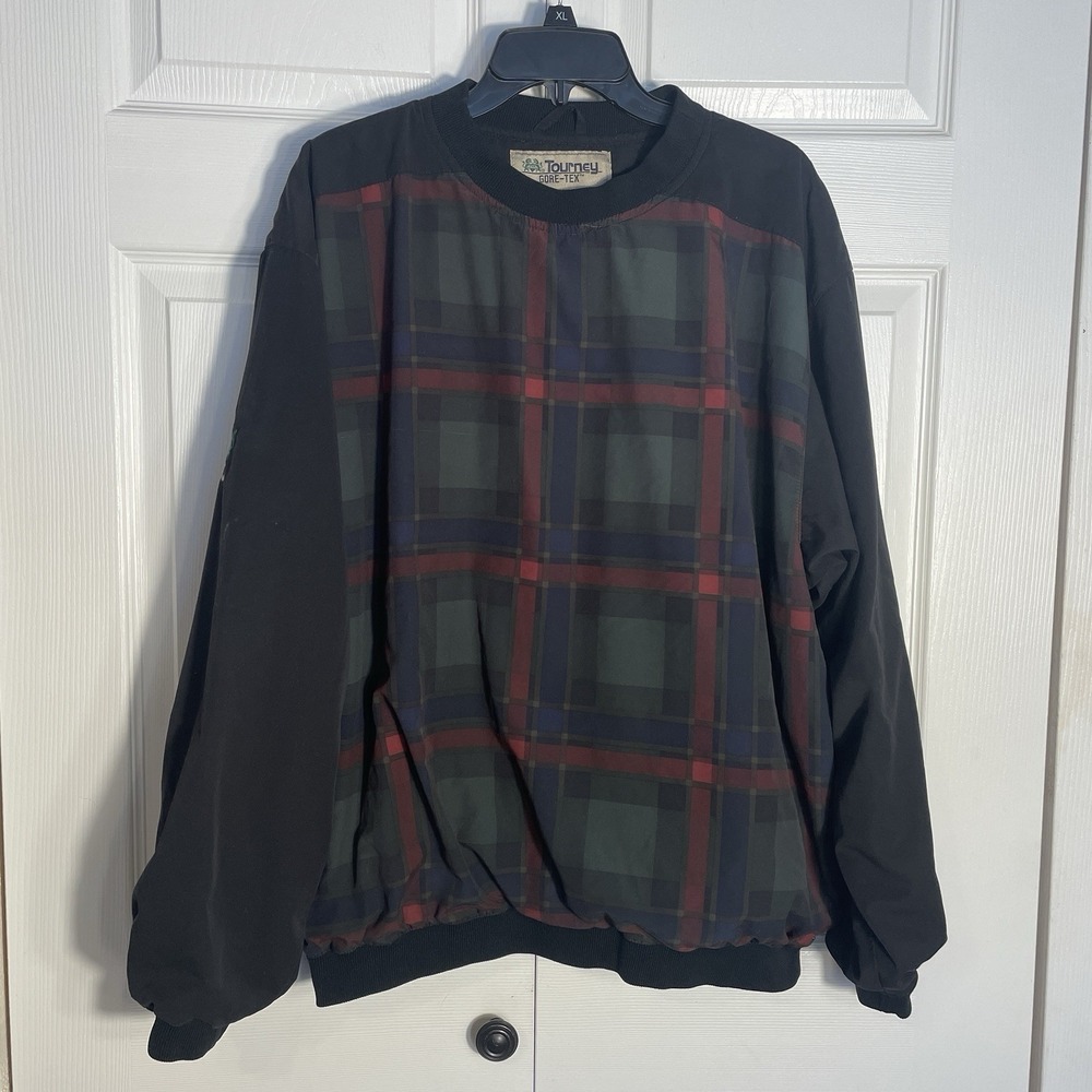 Vintage Tourney Gore Tex Pullover Men L Black Red Plaid 90s Pullover Windbreaker